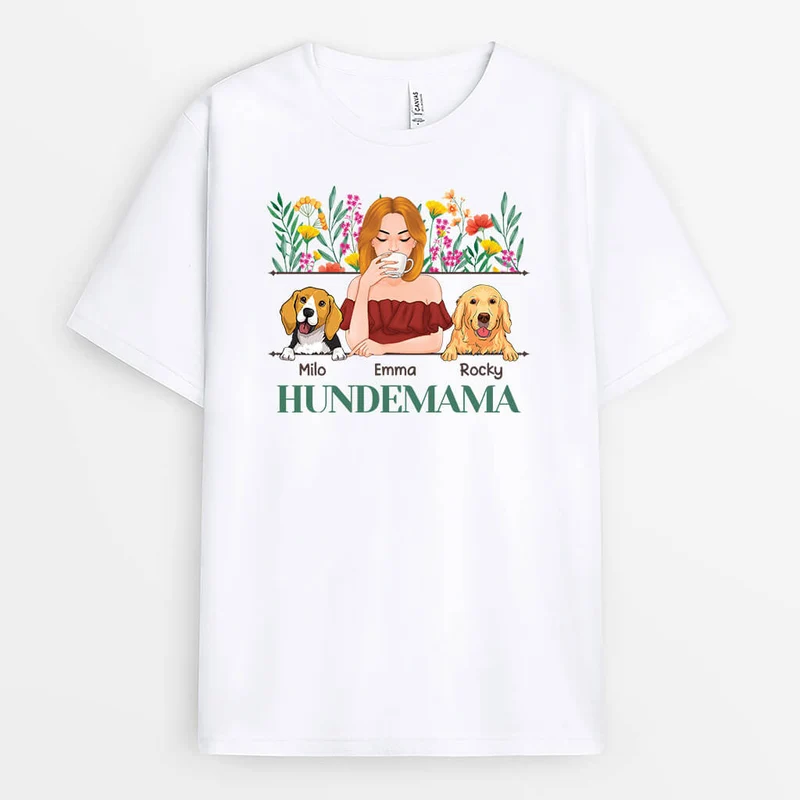 Hundemama Mit Blumen - Personalisiertes Geschenk | T-shirt für Hundeliebhaber