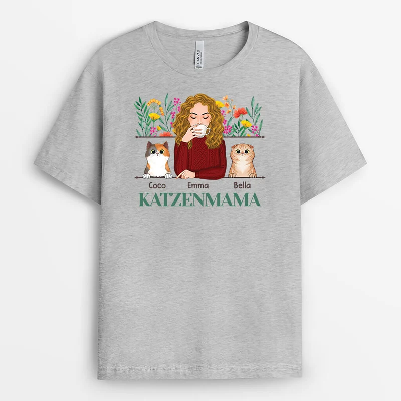 Katzenmama Mit Blumen - Personalisiertes Geschenk | T-shirt für Katzenliebhaber