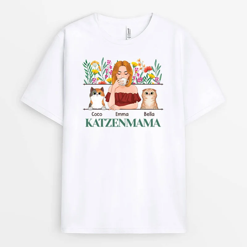 Katzenmama Mit Blumen - Personalisiertes Geschenk | T-shirt für Katzenliebhaber