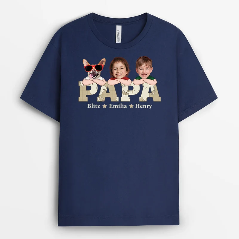 Papa Und Kinder Weltkarte - Personalisiertes Geschenk | T-Shirt für Papas