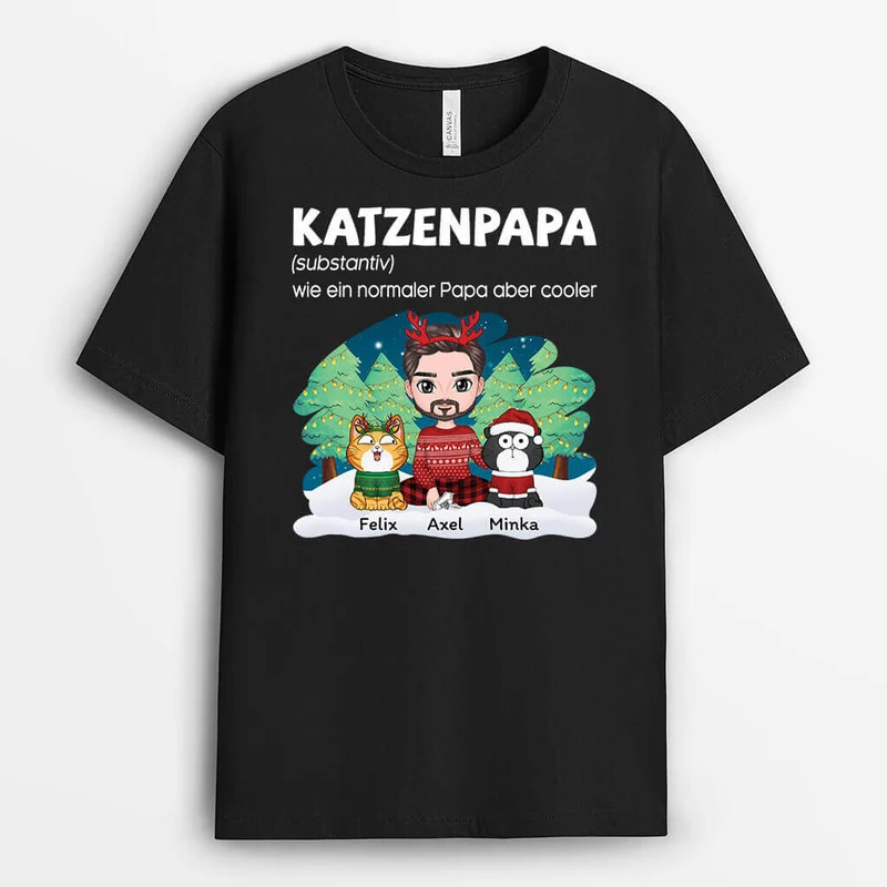 Katzenpapa Mit Tannenbaum - Personalisiertes Geschenk | T-shirt für Katzenliebhaber