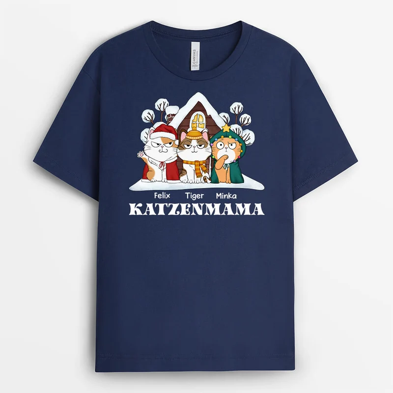 Katzenmama Katzenpapa Mit Süßen Katzen Zu Weihnachten - Personalisiertes Geschenk | T-shirt für Katzenliebhaber