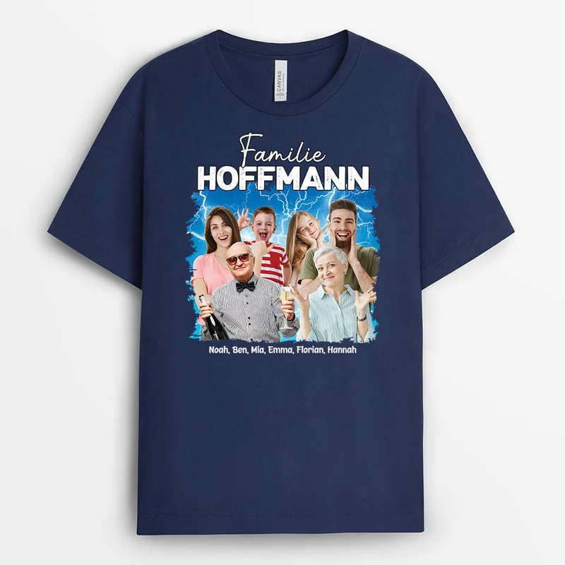 Die Familie mit Blitz und Donner im Hintergrund - Personalisiertes Geschenk | T-shirt für die Familie
