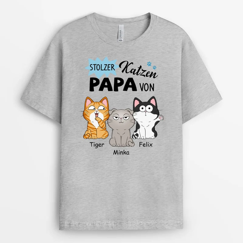 Stolzer Katzenpapa/Stolze Katzenmama Von - Personalisiertes Geschenk | T-Shirt für Katzenliebhaber