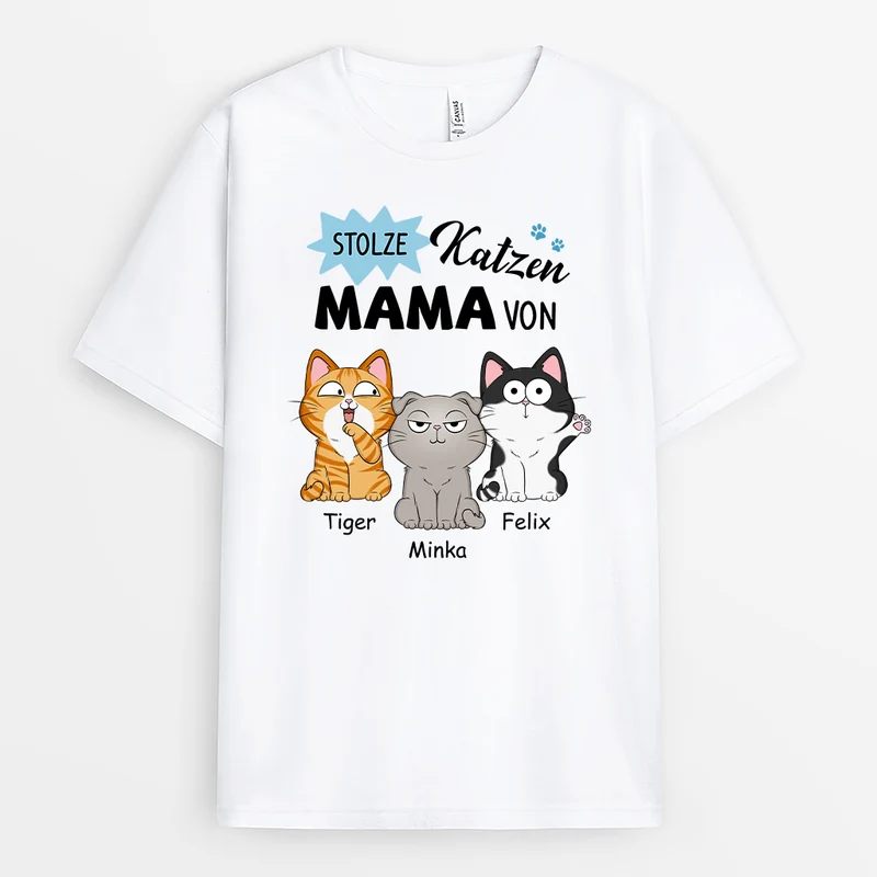Stolzer Katzenpapa/Stolze Katzenmama Von - Personalisiertes Geschenk | T-Shirt für Katzenliebhaber