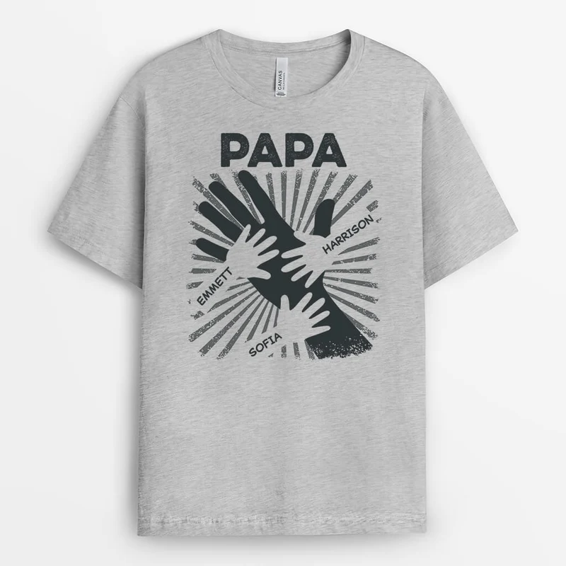Papa/Opa Hände Übereinander Legen - Personalisiertes Geschenk | T-shirt für Opas/Papas