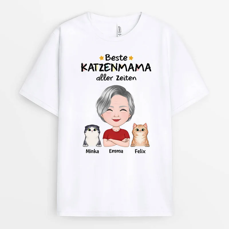 Beste Katzenmama Der Welt - Personalisiertes Geschenk | T-shirt für Katzenliebhaber