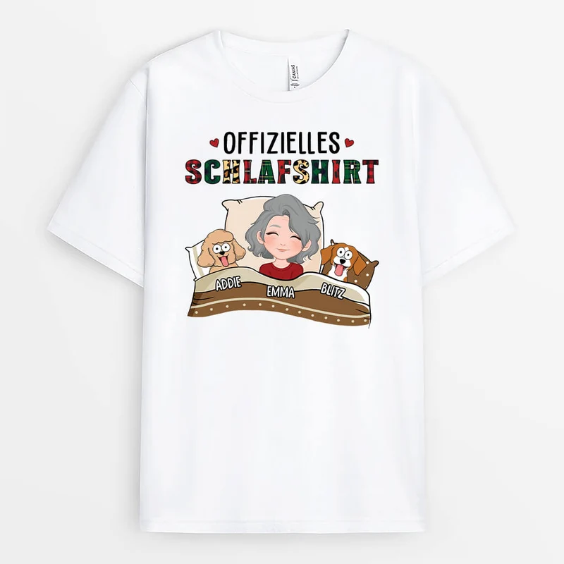 Offizielles Schlafshirt Mit Hunden Und Roter Decke - Personalisiertes Geschenk | T-shirt für Hundeliebhaber