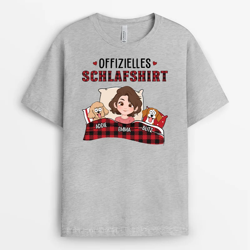 Offizielles Schlafshirt Mit Hunden Und Roter Decke - Personalisiertes Geschenk | T-shirt für Hundeliebhaber