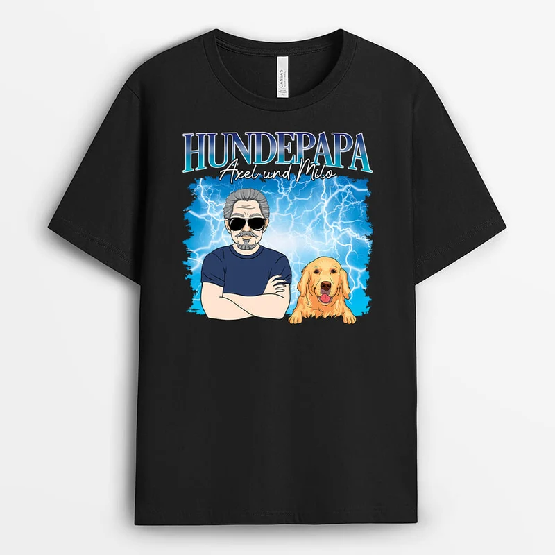 Hundepapa Mit Donner Muster - Personalisiertes Geschenk | T-shirt für Hundeliebhaber