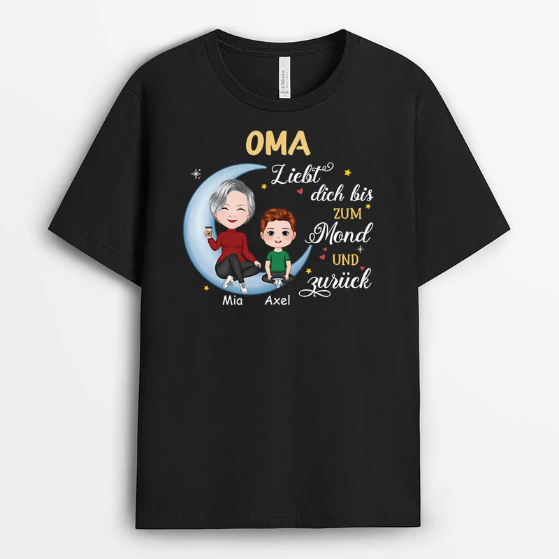 Oma Liebt Dich/Euch Bis Zum Mond Und Zurück - Personalisiertes Geschenk | T-shirt für Omas