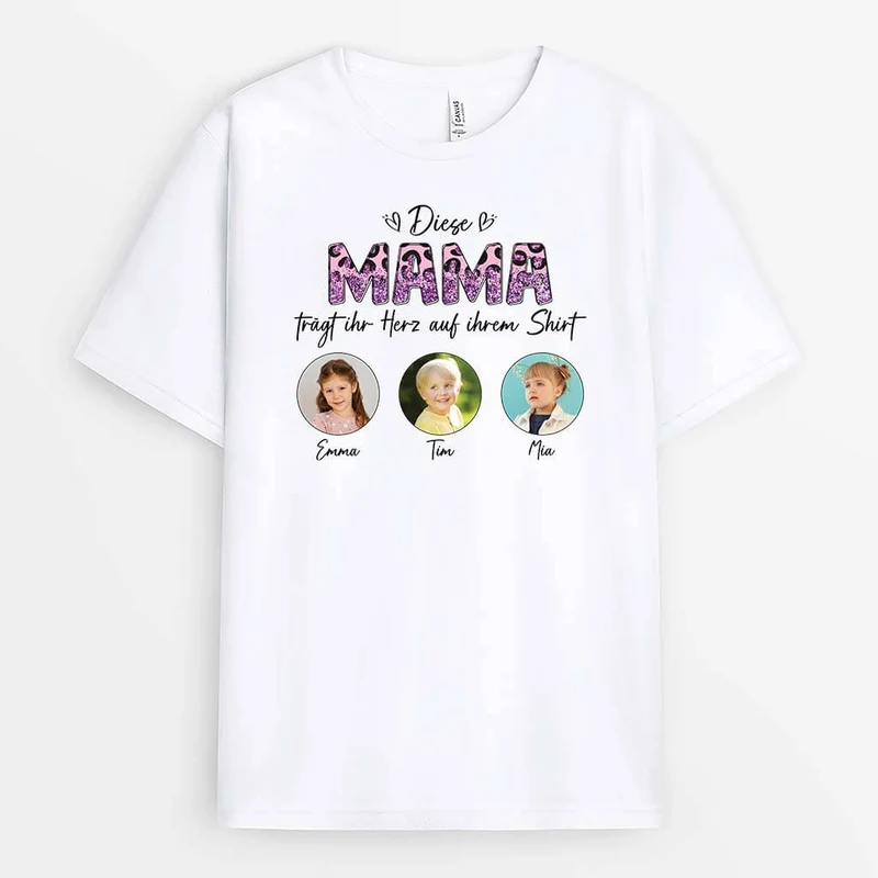 Diese Mama Trägt Ihr Herz Auf Ihrem Shirt - Personalisiertes Geschenk | T-Shirt für Mamas