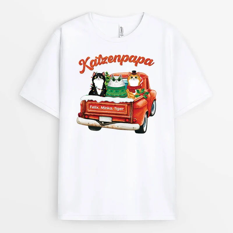 Katzenmama Katzenpapa Auf Dem LKW Weihnachten - Personalisiertes Geschenk | T-shirt für Katzenliebhaber