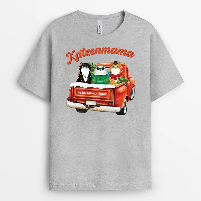 Katzenmama Katzenpapa Auf Dem LKW Weihnachten - Personalisiertes Geschenk | T-shirt für Katzenliebhaber
