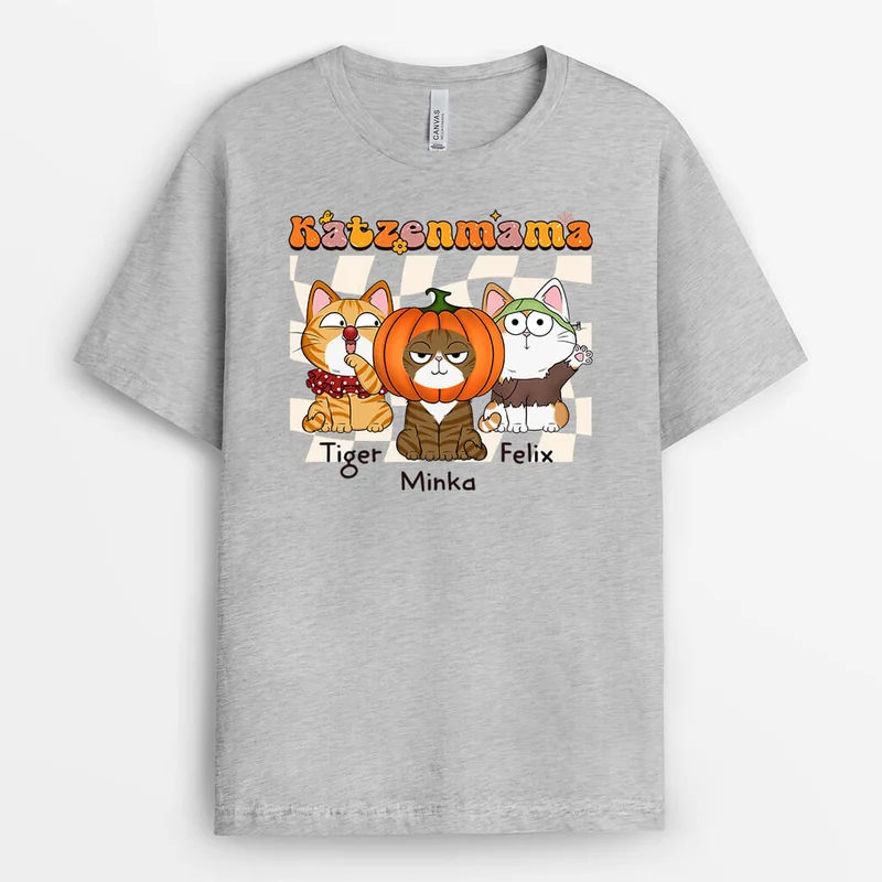 Katzenmama Retro Halloween - Personalisiertes Geschenk | T-shirt für Katzenliebhaber
