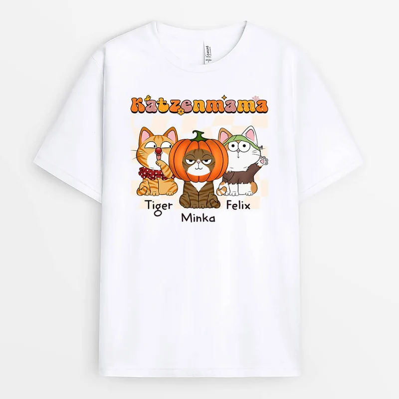 Katzenmama Retro Halloween - Personalisiertes Geschenk | T-shirt für Katzenliebhaber