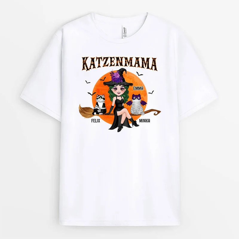 Katzenmama Mit Besen - Personalisiertes Geschenk | T-shirts für Halloween