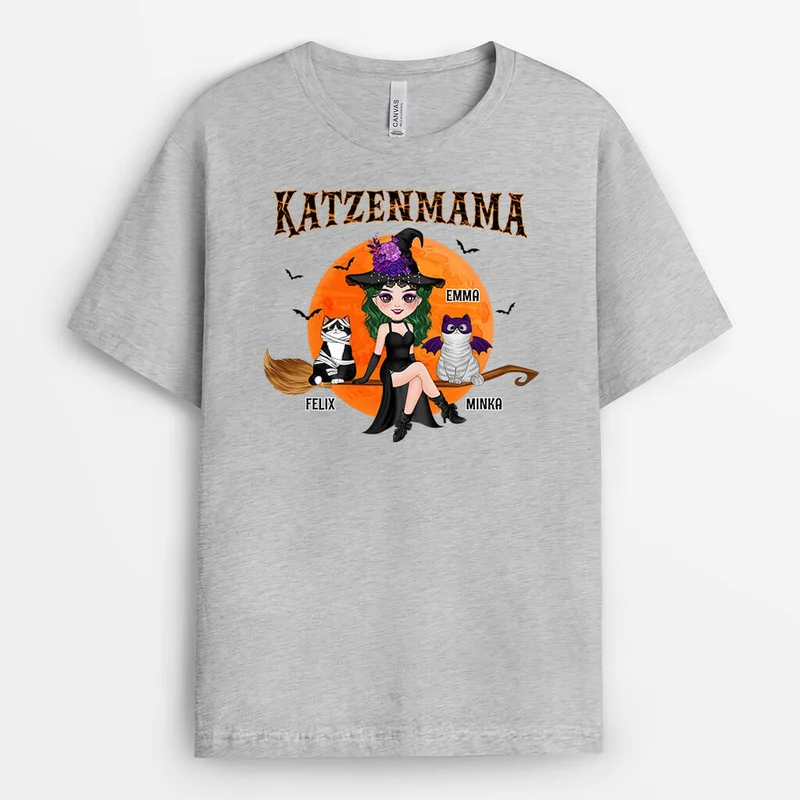 Katzenmama Mit Besen - Personalisiertes Geschenk | T-shirts für Halloween