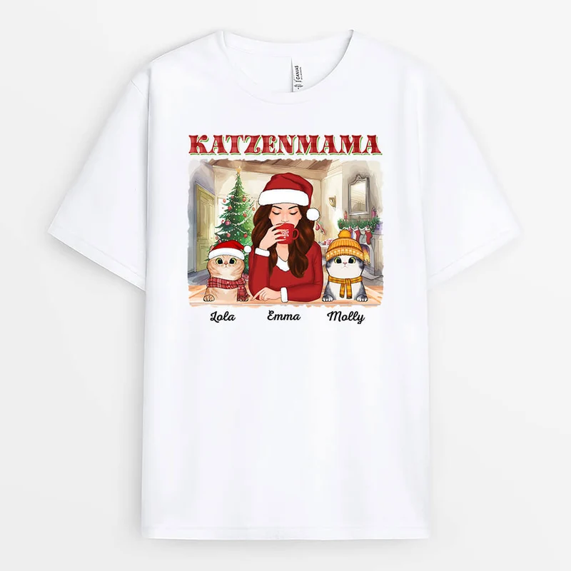 Katzenmama Zu Weihnachten - Personalisiertes Geschenk | T-shirt für Katzenliebhaber