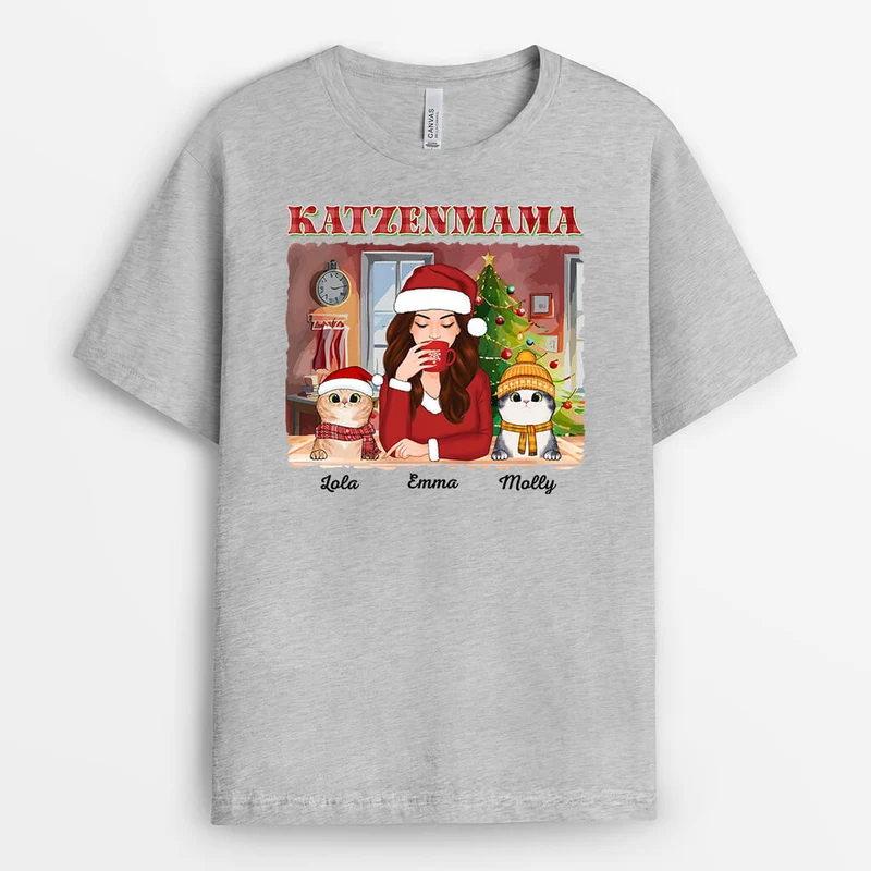 Katzenmama Zu Weihnachten - Personalisiertes Geschenk | T-shirt für Katzenliebhaber