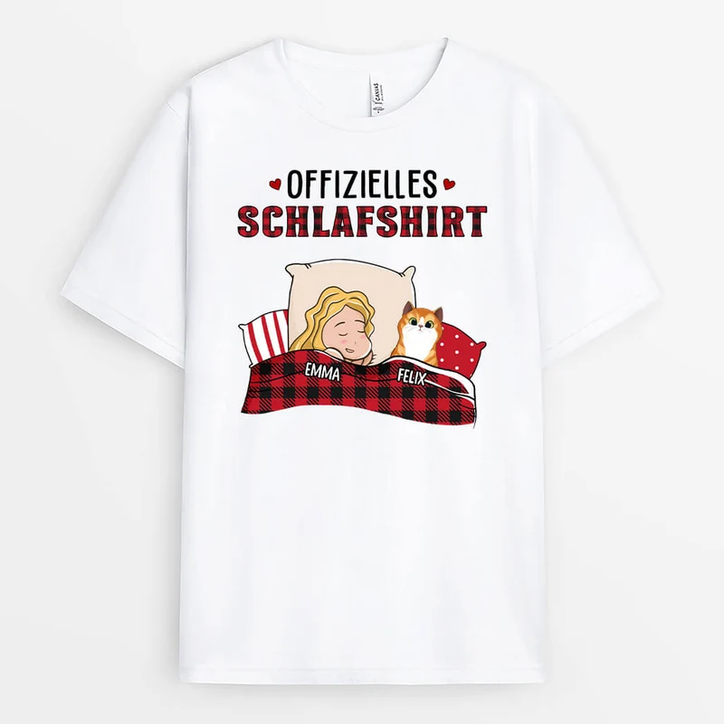 Süßes Schlafshirt Mit Katze - Personalisiertes Geschenk | T-shirt für Katzenliebhaber