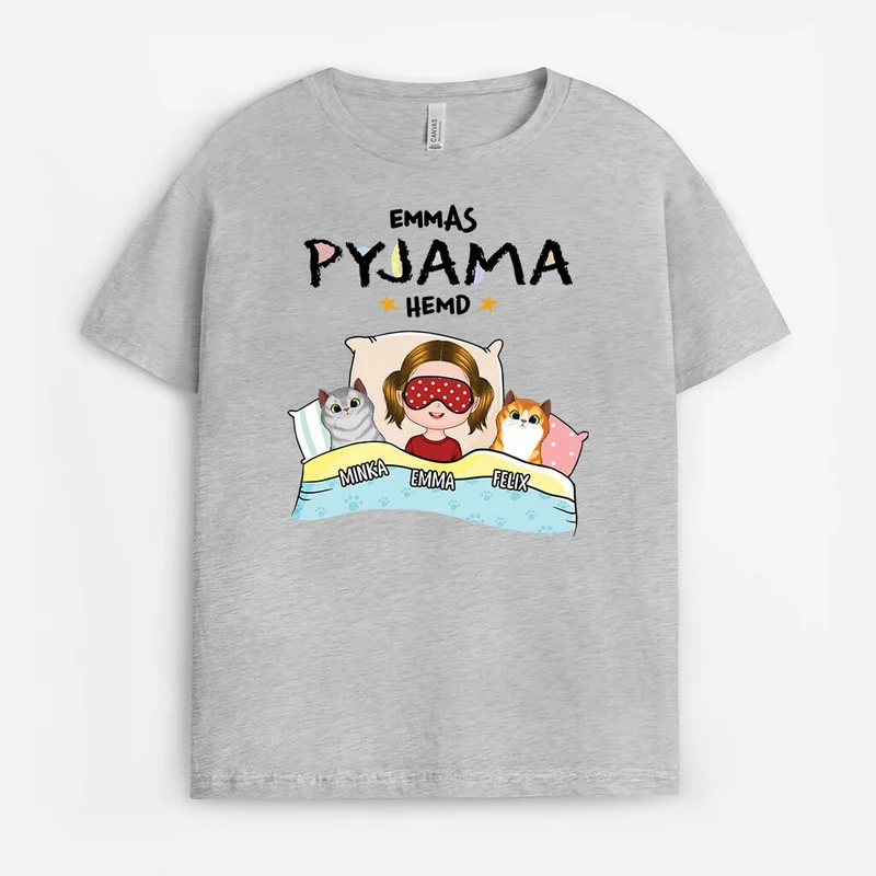 Pyjama Hemd Mit Katze - Personalisiertes Geschenk | Kinder T-shirt für Katzenliebhaber