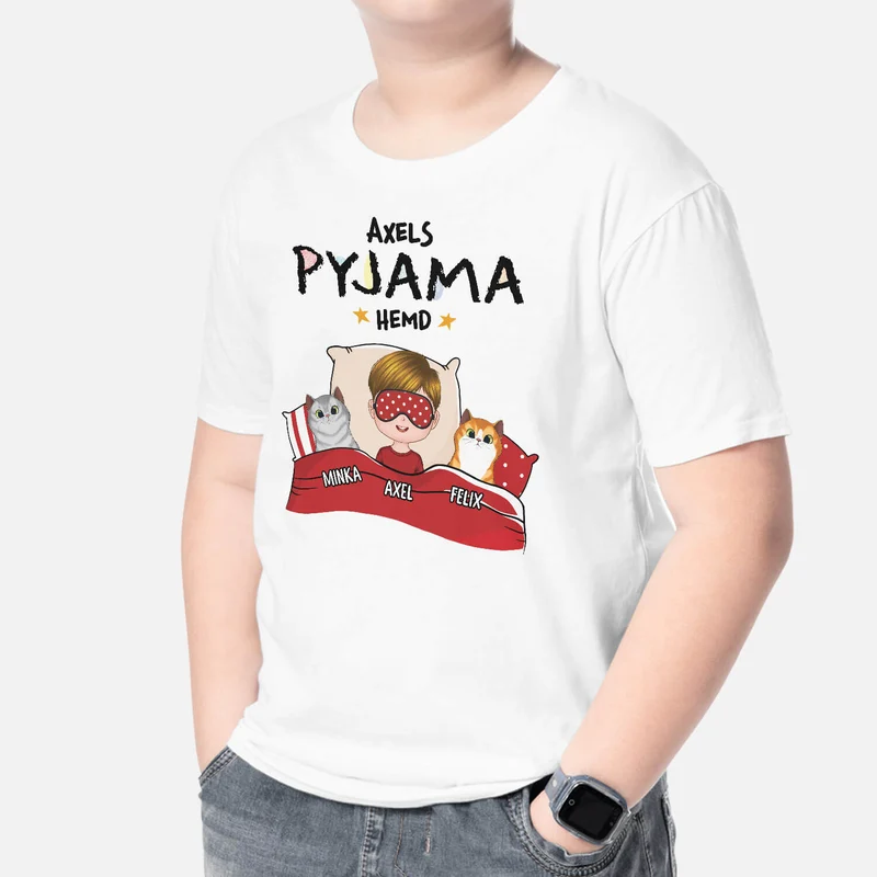Pyjama Hemd Mit Katze - Personalisiertes Geschenk | Kinder T-shirt für Katzenliebhaber