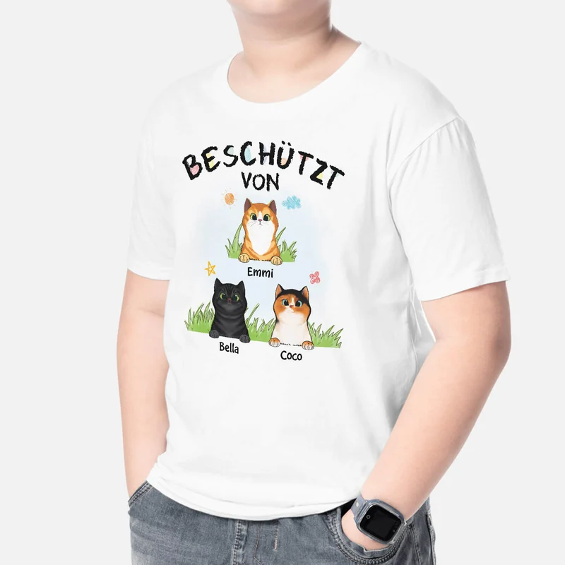 Unter Dem Schutz Von Katzen - Personalisiertes Geschenk | T-shirt für Kinder