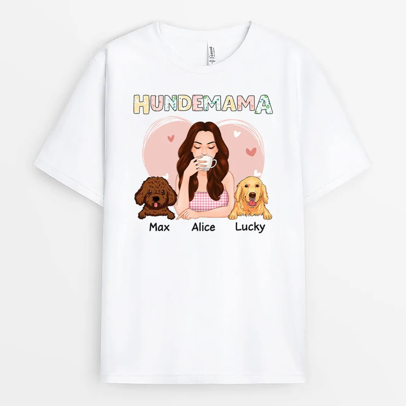 Hundemama Mit Blumen Und Herz - Personalisiertes Geschenk | T-shirt für Hundeliebhaber