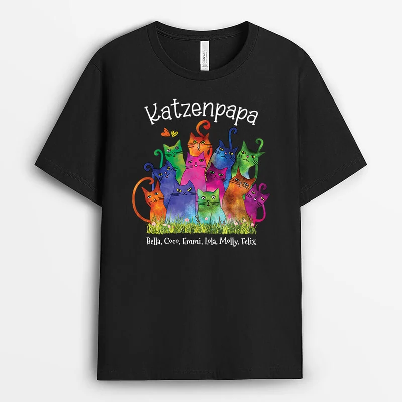 Katzenmama/Katzenpapa mit Wasserherz - Personalisiertes Geschenk | T-shirt für Katzenliebhaber