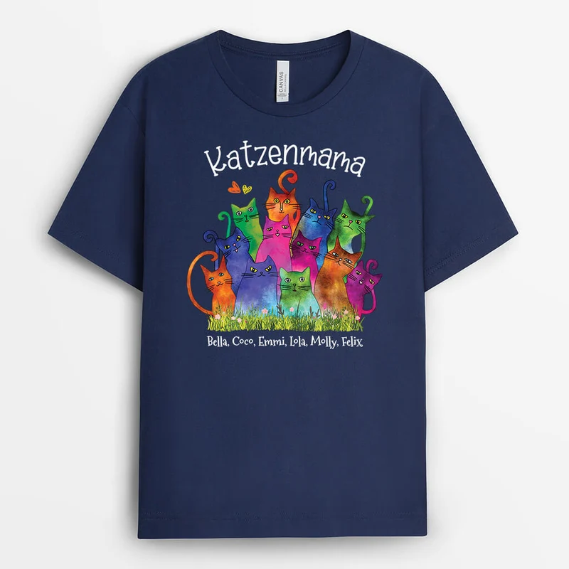 Katzenmama/Katzenpapa mit Wasserherz - Personalisiertes Geschenk | T-shirt für Katzenliebhaber