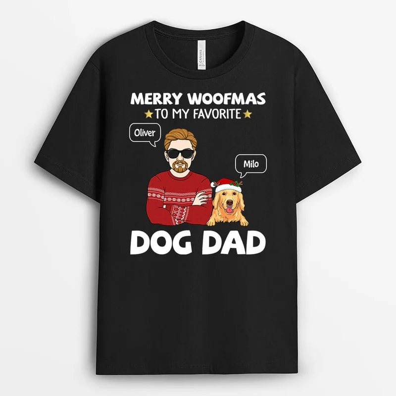 Frohe Wau Wau Weihnachten an unseren Lieblings Hundepapa - Personalisiertes Geschenk | T-shirt für Hundeliebhaber