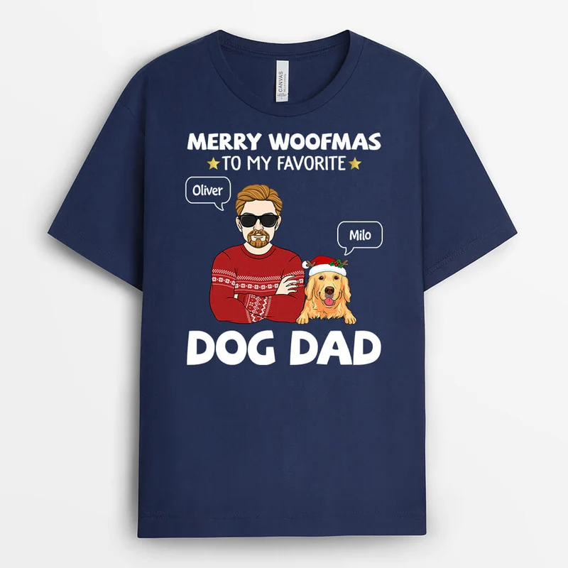 Frohe Wau Wau Weihnachten an unseren Lieblings Hundepapa - Personalisiertes Geschenk | T-shirt für Hundeliebhaber