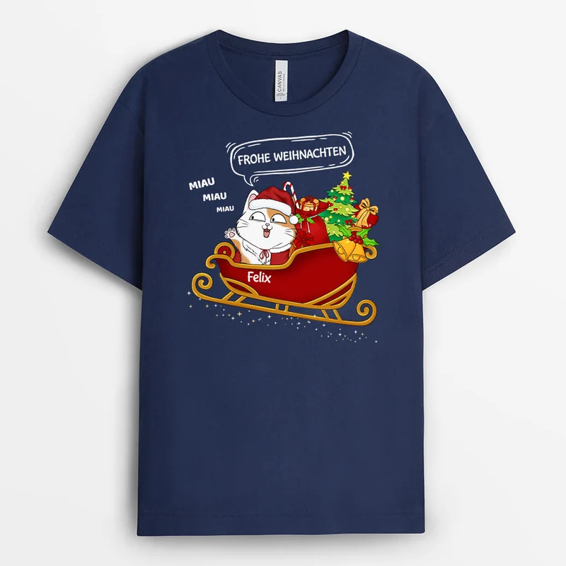 Schnurrige Weihnachten Mit Schlitten - Personalisiertes Geschenk | T-shirt für Katzenliebhaber