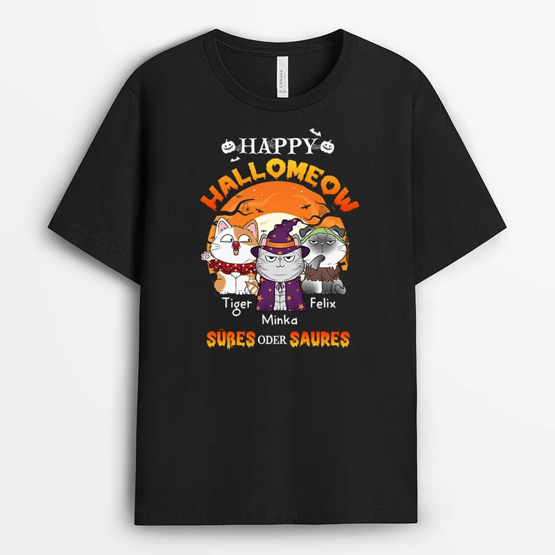 Happy Halloween Süßes oder Saures - Personalisiertes Geschenk | T-shirts für Katzenliebhaber