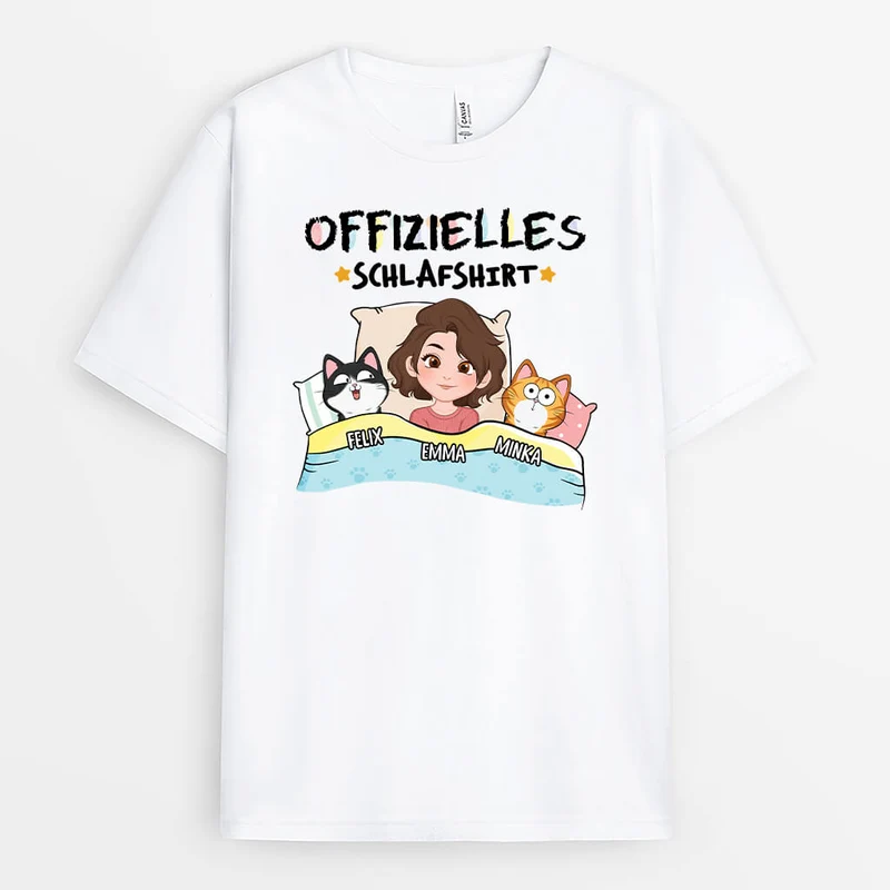Offizielles Schlafshirt Mit Katzen - Personalisiertes Geschenk | T-shirt für Katzenliebhaber
