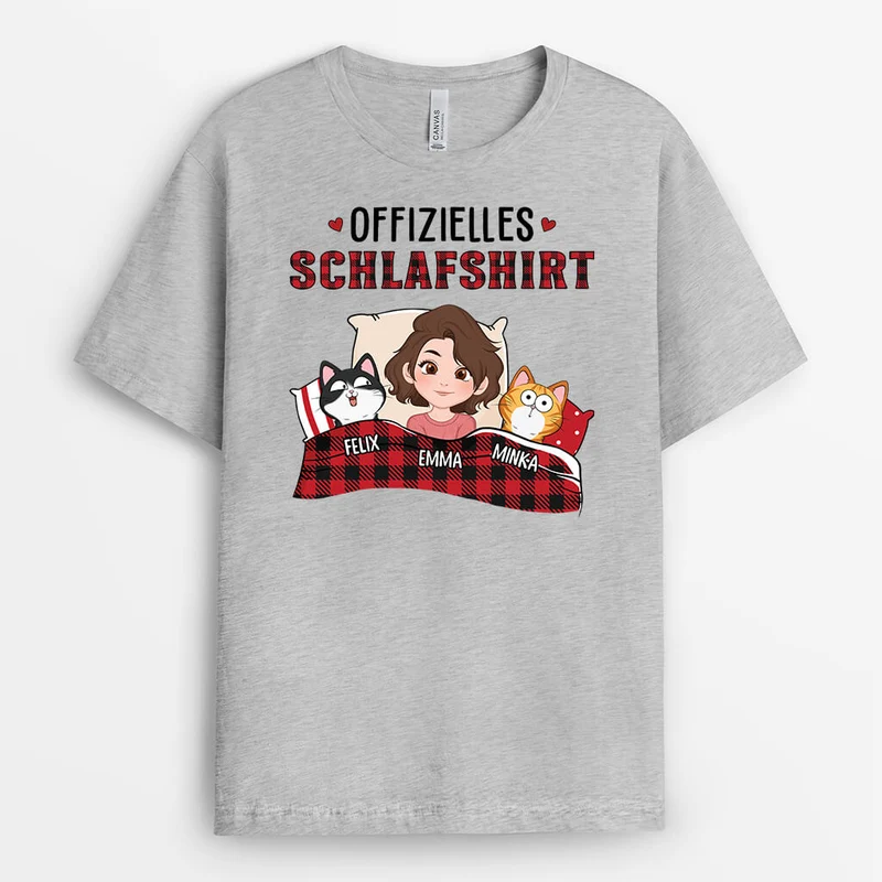 Offizielles Schlafshirt Mit Katzen Und Roter Decke - Personalisiertes Geschenk | T-shirt für Katzenliebhaber