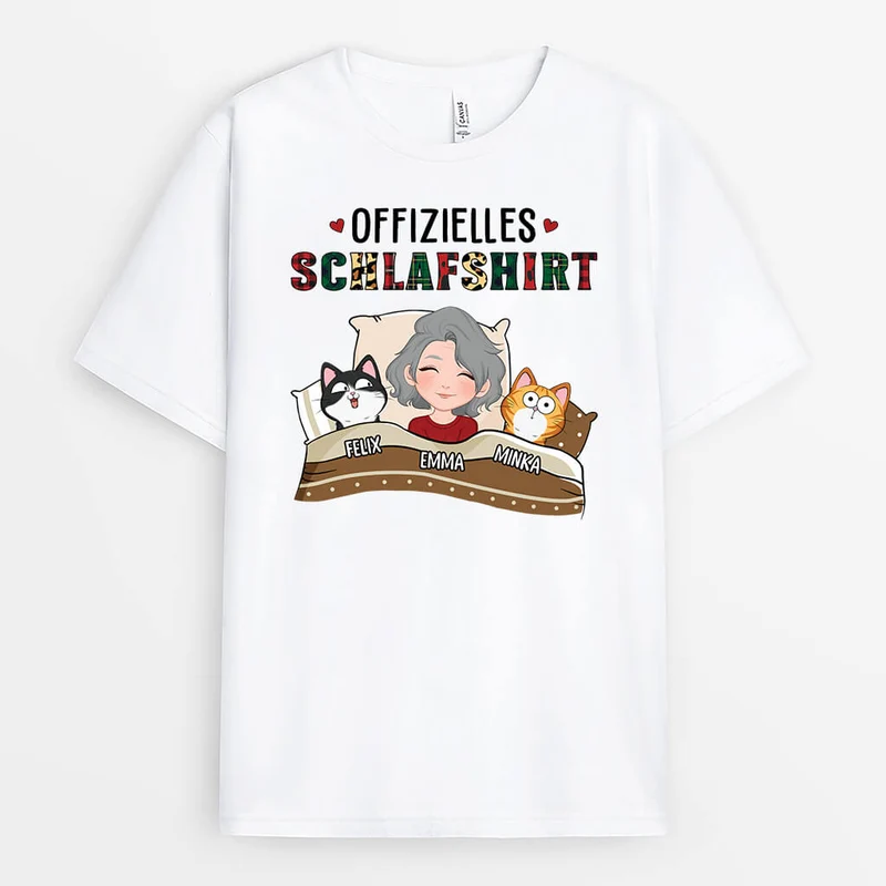Offizielles Schlafshirt Mit Katzen Und Roter Decke - Personalisiertes Geschenk | T-shirt für Katzenliebhaber