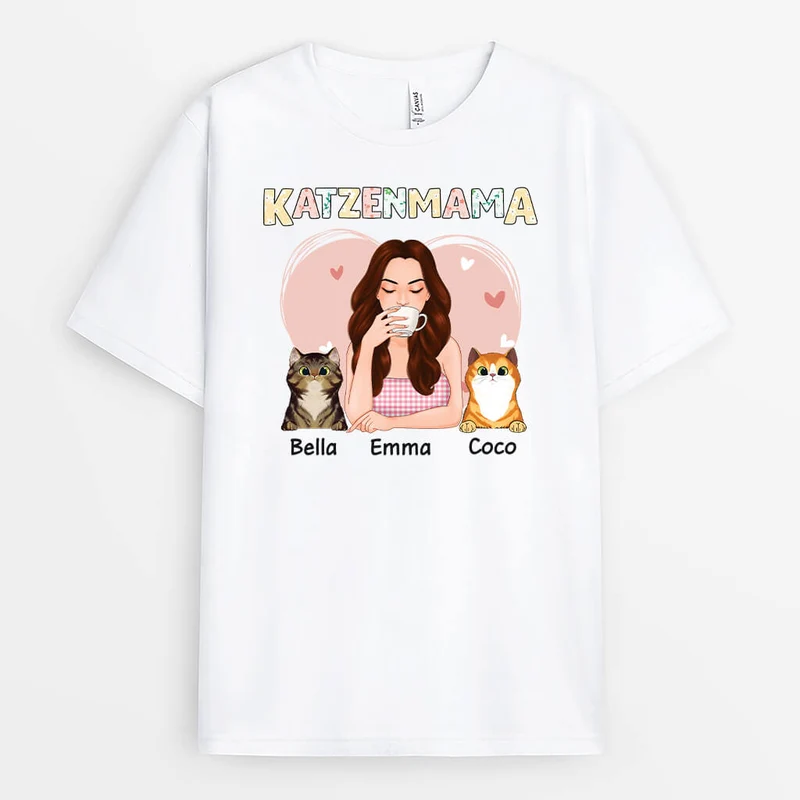 Katzenmama Mit Blumen Und Herz - Personalisiertes Geschenk | T-shirt für Katzenliebhaber