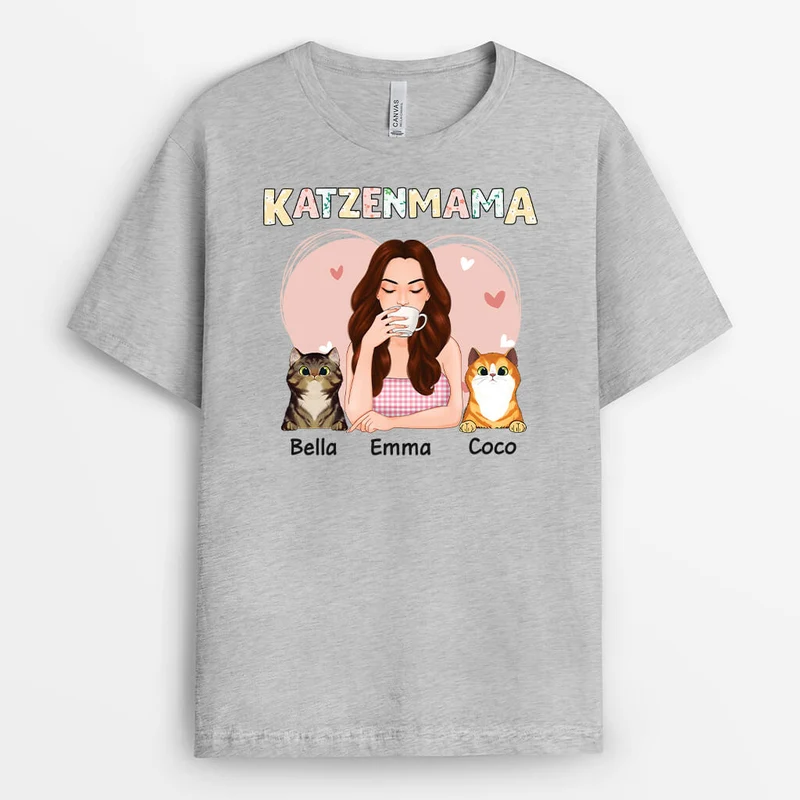 Katzenmama Mit Blumen Und Herz - Personalisiertes Geschenk | T-shirt für Katzenliebhaber