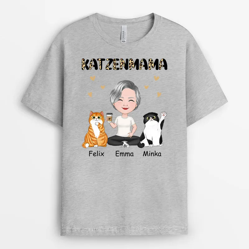 Katzenmama Leopard - Personalisierte Geschenke | T-Shirt für Katzenbesitzer
