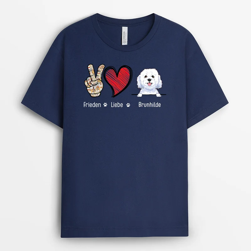 Frieden, Liebe, Hund - Personalisierte Geschenke | T-Shirt für Hundeliebhaber