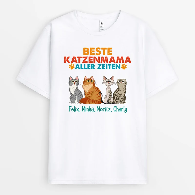 Bester Katzenpapa Katzenmama - Personalisierte Geschenke | T-Shirt für Katzenliebhaber