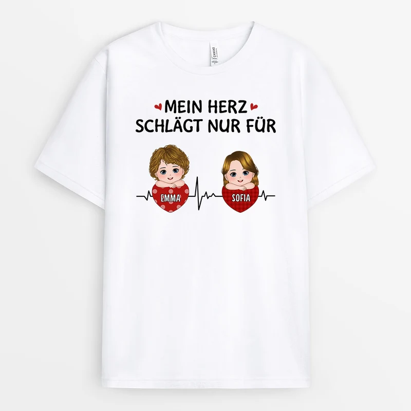 Mein Herz Schlägt Nur Für - Personalisierte Geschenke | T-Shirt für Mama/Papa