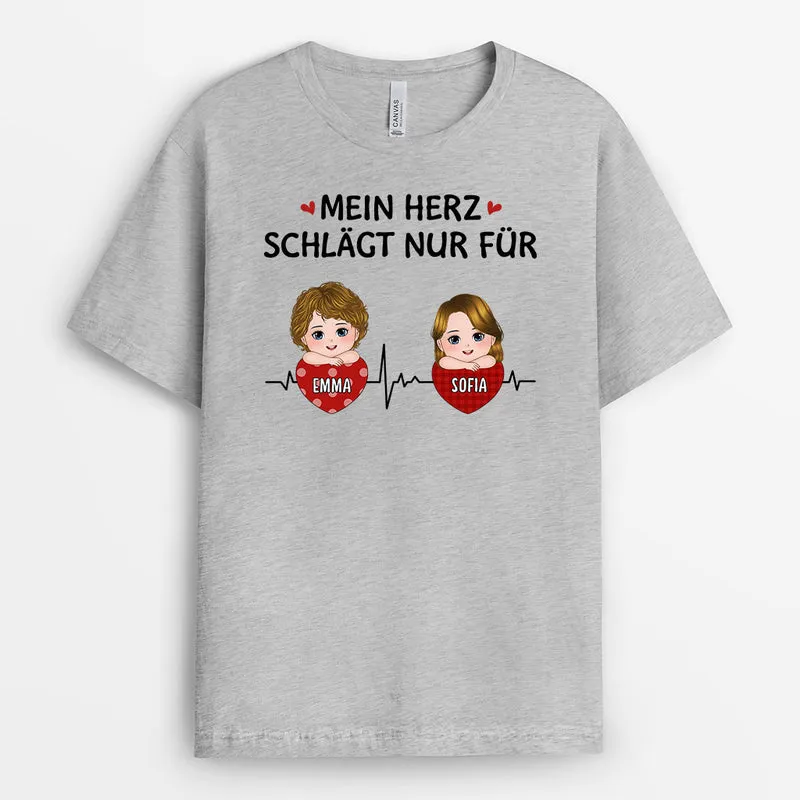 Mein Herz Schlägt Nur Für - Personalisierte Geschenke | T-Shirt für Mama/Papa