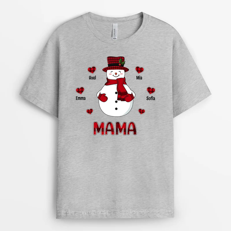 Weihnachtsnetter Schneemann Herz - Personalisierte Geschenke | T-Shirt für Mama/Oma Weihnachten
