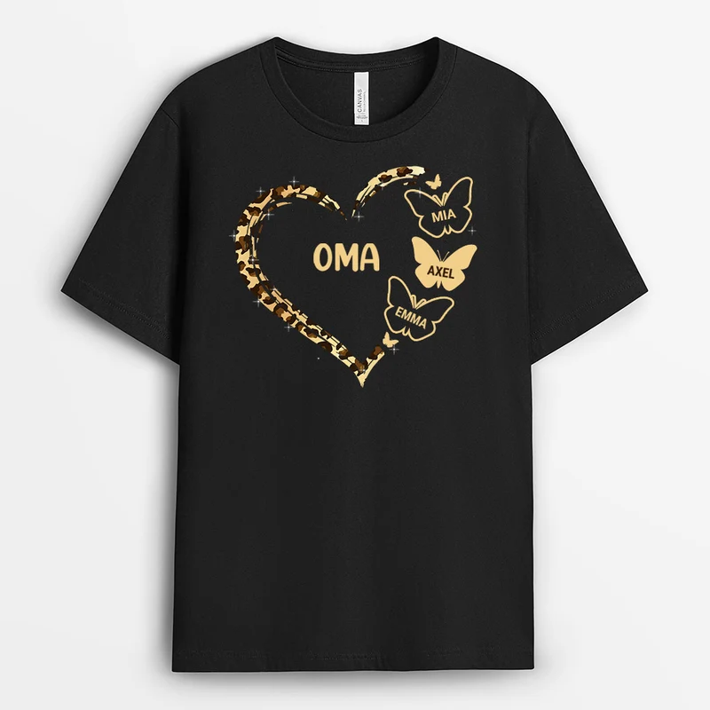 Leopard Oma Mama Herz - Personalisierte Geschenke | T-Shirt für Mama/Oma