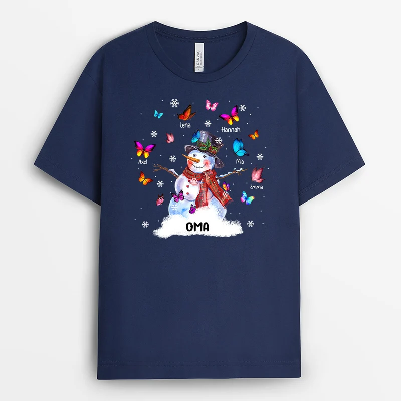 Schmetterlinge und Schneemann - Personalisierte Geschenke | T-Shirt für Oma/Mama
