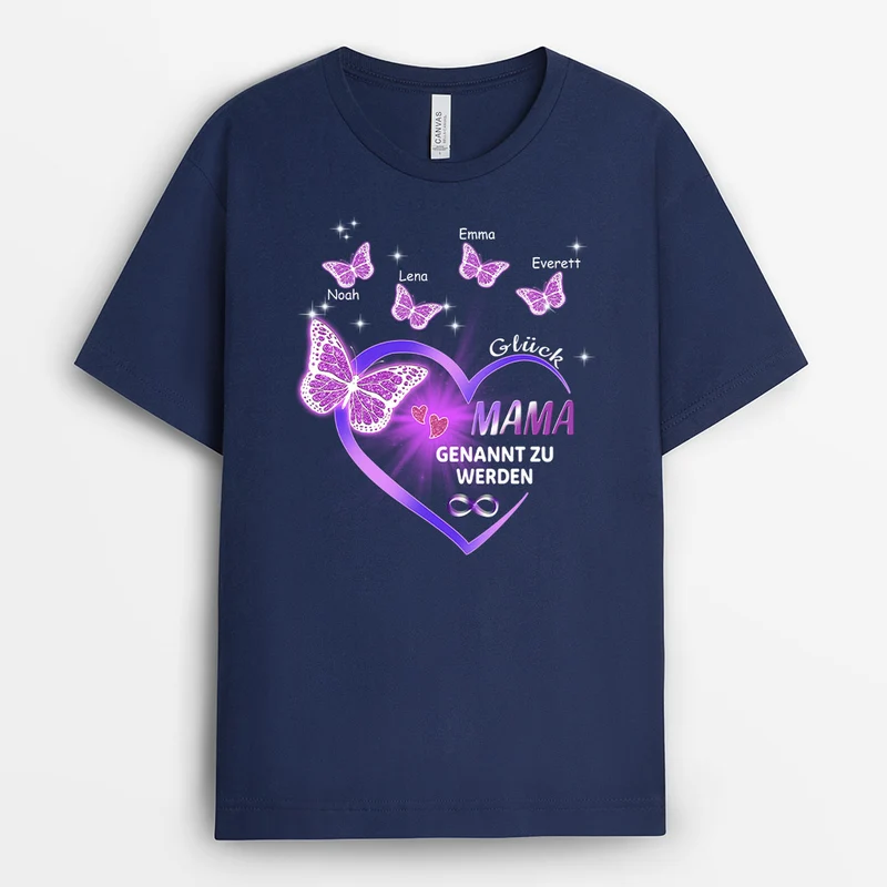 Lila Herz Schmetterlinge - Personalisierte Geschenke | T-Shirt für Oma/Mama