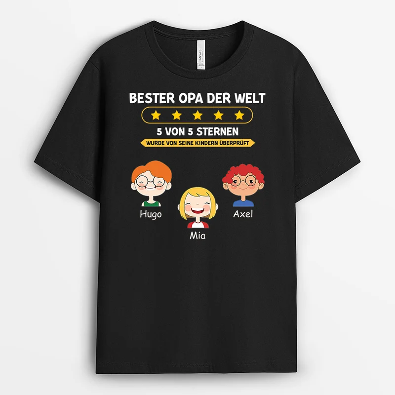 Bester Papa 5 Sternen - Personalisierte Geschenke | T-Shirt für Papa/Opa